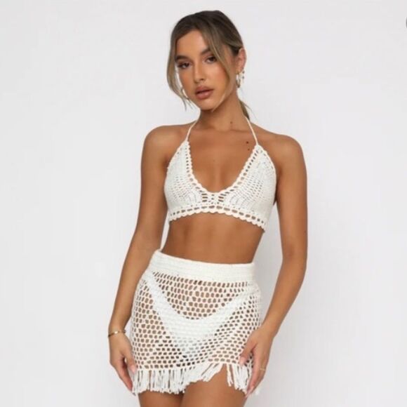 White fox private island Crochet Halter Top and Skirt Set - Picture 6 of 7